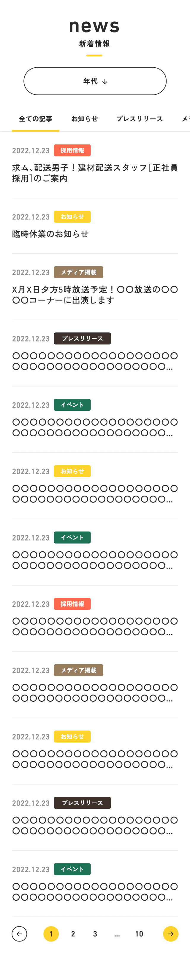 新着情報一覧 サンプル